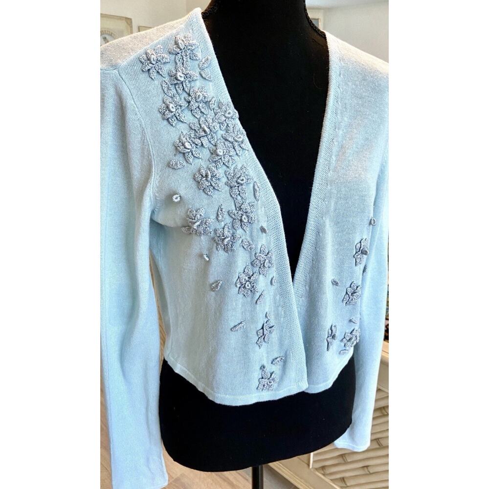 J. Jill Soft Blue Floral Embroidered Sweater
